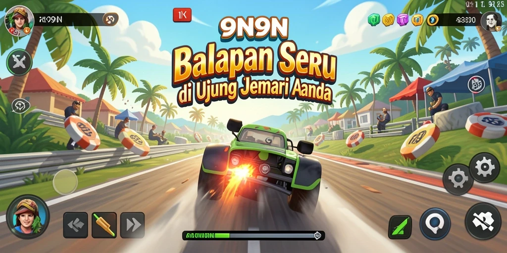 Gameplay Racing seru di 9N9N dengan berbagai lintasan menantang.
