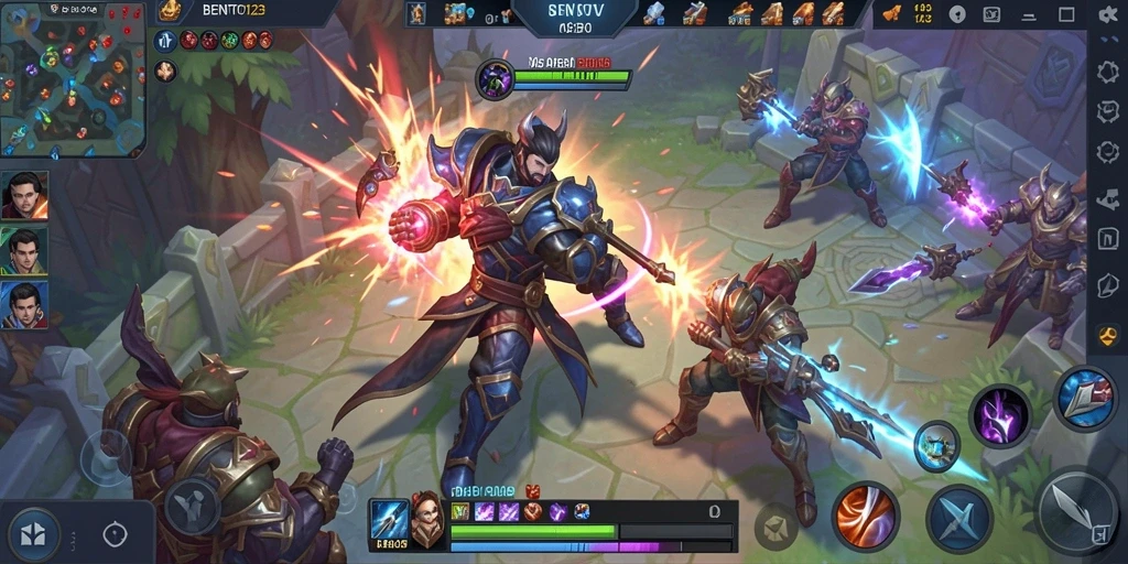 Gameplay BENTO123 dalam arena MOBA yang seru.