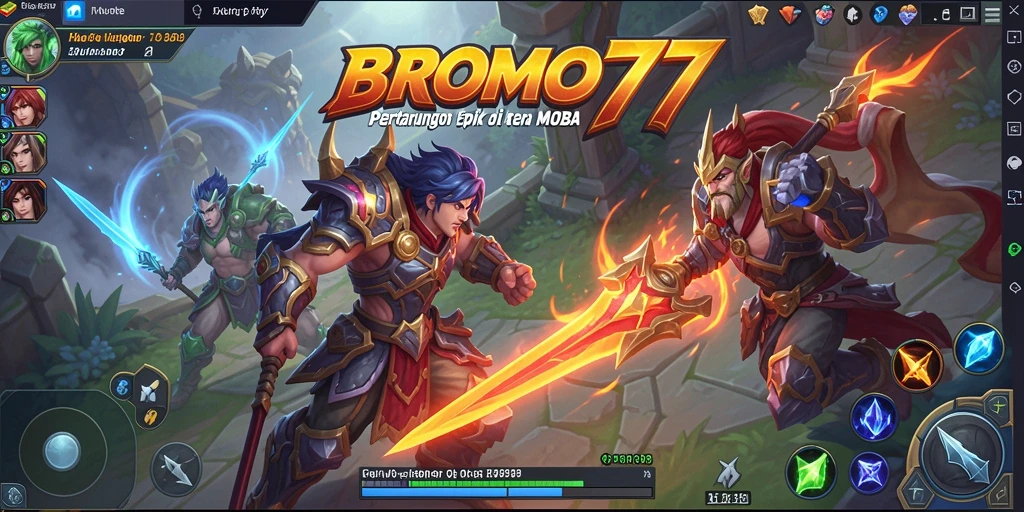 Screenshot BROMO77 menampilkan pertarungan seru dalam arena MOBA.