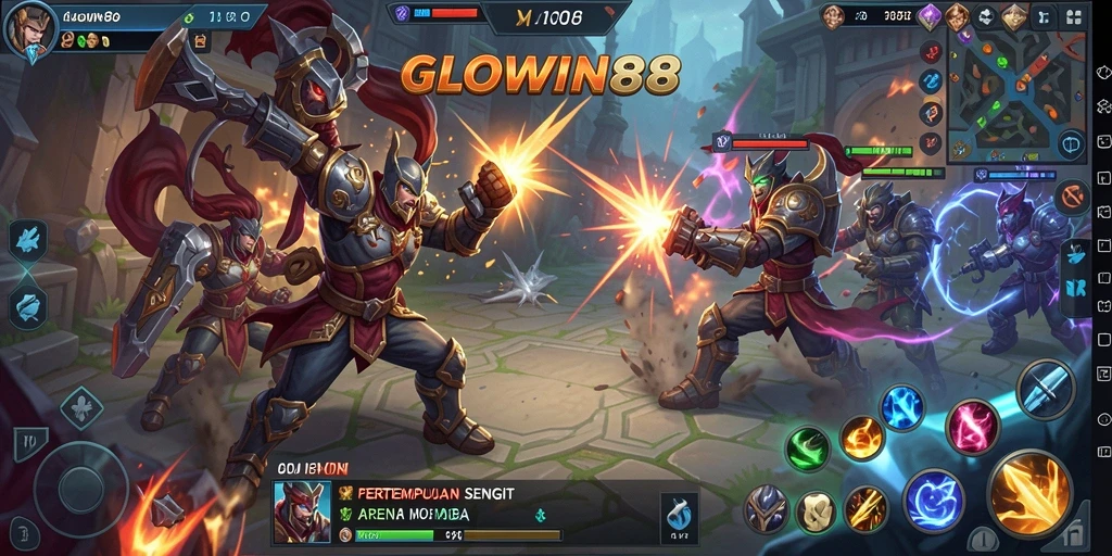 Tampilan gameplay seru di arena pertempuran GLOWIN88.