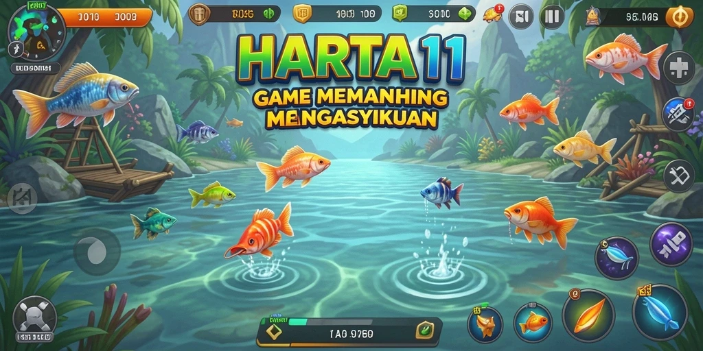 Tampilan gameplay HARTA11 yang memukau saat menangkap ikan.