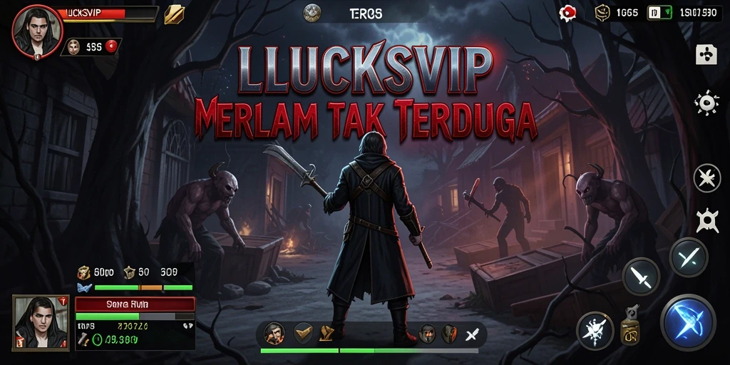 Tampak gameplay menegangkan dari LUCKSVIP di lingkungan yang menyeramkan.