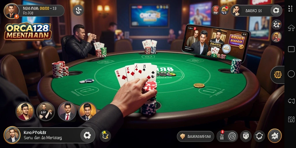 Tampilan gameplay ORCA128 yang seru dengan pemain poker lainnya.