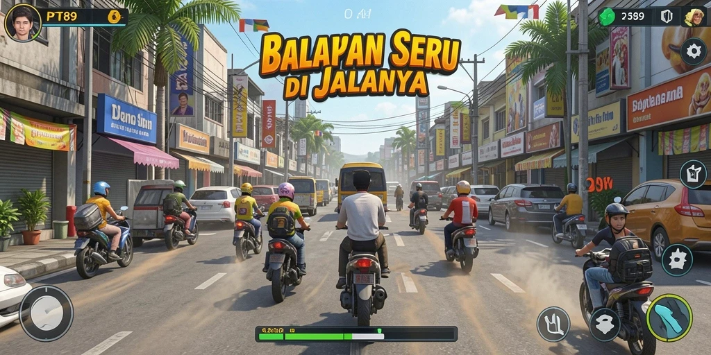 Tampilan menarik dari gameplay balapan PT89 yang intens.