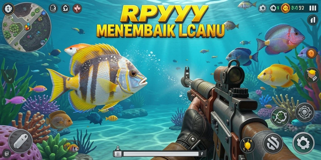 Screenshot menunjukkan aksi menembak ikan yang mendebarkan di RPYYY.