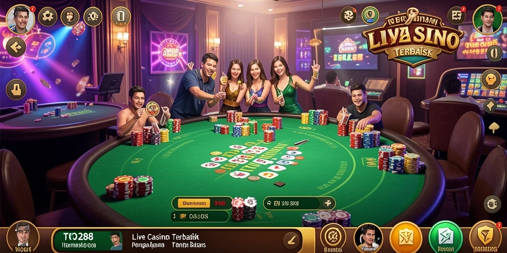 Tangkapan layar gameplay TO288 menunjukkan dealer langsung dan suasana kasino yang realistis.