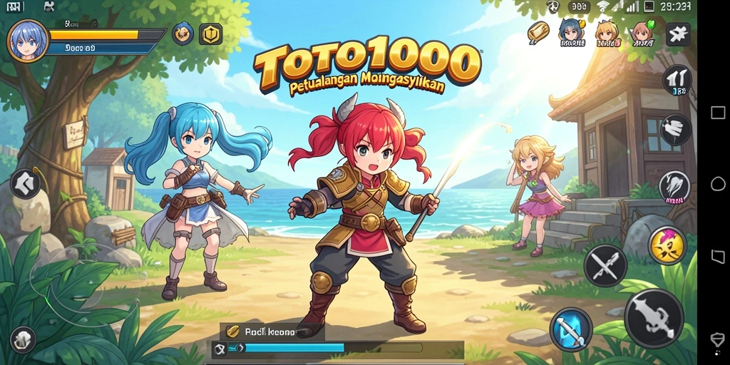 Tampilan menakjubkan dari gameplay TOTO1000 dengan karakter anime.