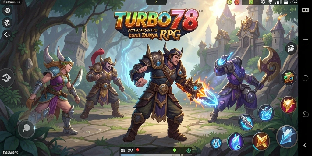 Tangkapan layar dari gameplay epik TURBO78 menunjukkan pertarungan seru dan dunia yang luas.
